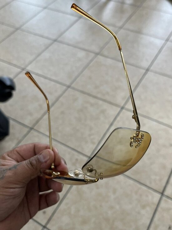 Auth CHANEL 4017-D Rimless Sunglasses CC Logo Rhinestone Gold Vintage Y2K Rare main image 6